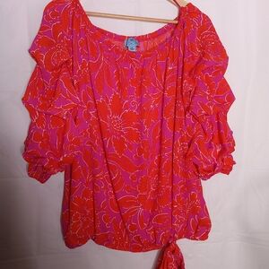 CeCe Ruffled Red Puff Sleeve Blouse